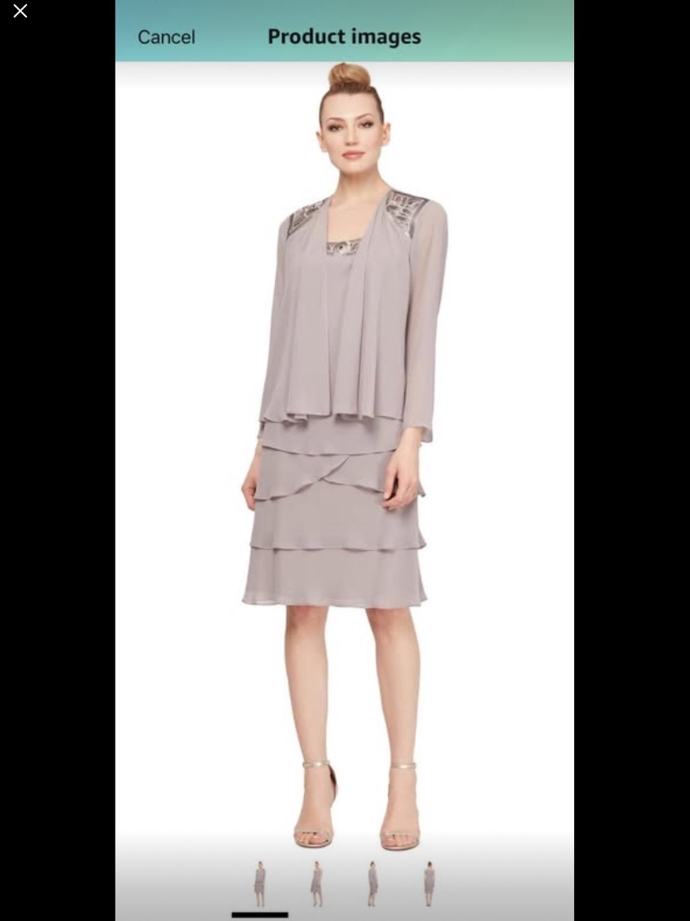 S.L. Fashions Taupe Layered Midi Dress with Embellished Shoulders